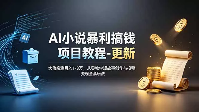 AI小说暴利搞钱项目教程-更新，大佬亲测月入1-3万，从零教学短故事创作与投稿变现全套玩法-52网创
