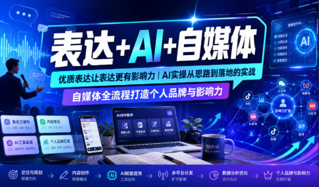 表达+AI+自媒体，优质表达让表达更有影响力|AI实操从思路到落地的实战|自媒体全流程打造个人品牌与影响力 - 52网创-52网创
