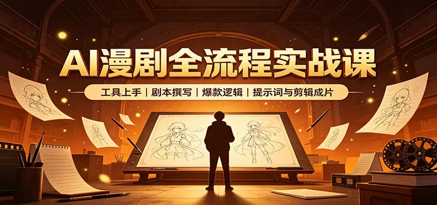AI漫剧全流程实战课：工具上手、剧本撰写、爆款逻辑、提示词与剪辑成片-52网创