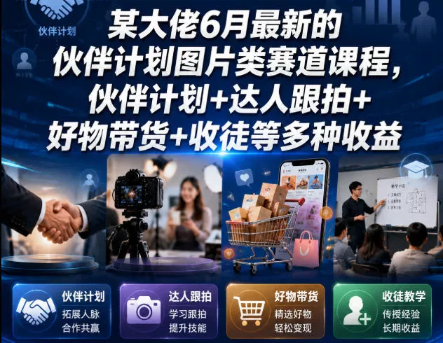 某大佬6月最新的伙伴计划图片类赛道课程，伙伴计划+达人跟拍+好物带货+收徒等多种收益 - 52网创-52网创