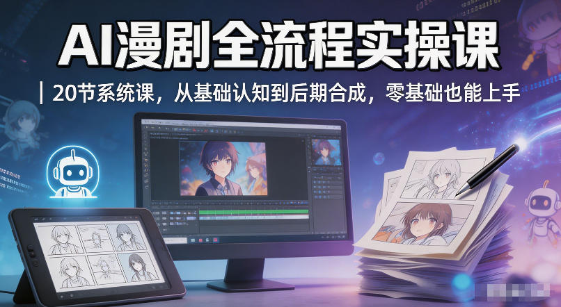 AI漫剧全流程实操课｜20节系统课，从基础认知到后期合成，零基础也能上手 - 52网创-52网创