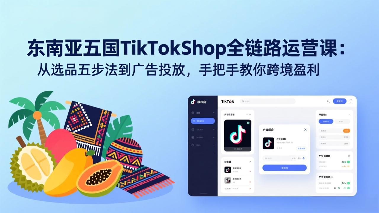 东南亚五国TikTok Shop全链路运营课：从选品五步法到广告投放，手把手教你跨境盈利-52网创