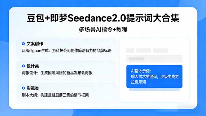 豆包+即梦Seedance2.0提示词大合集：多场景AI指令+教程，解锁文案、设计、影视高效创作-52网创