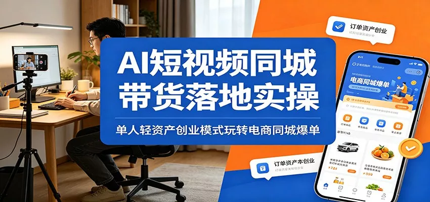 AI短视频同城带货落地实操：单人轻资产创业模式玩转电商同城爆单 - 52网创-52网创