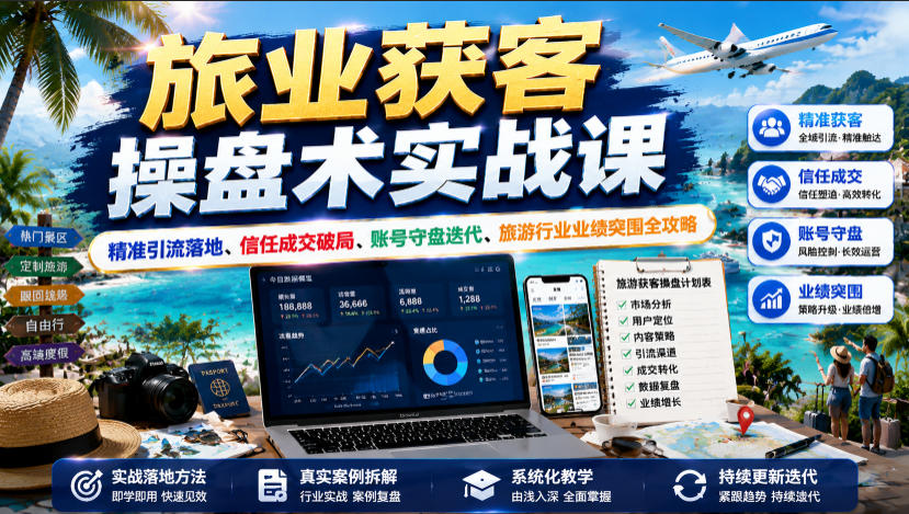 旅业获客操盘术实战课｜精准引流落地、信任成交破局、账号守盘迭代、旅游行业业绩突围全攻略 - 52网创-52网创