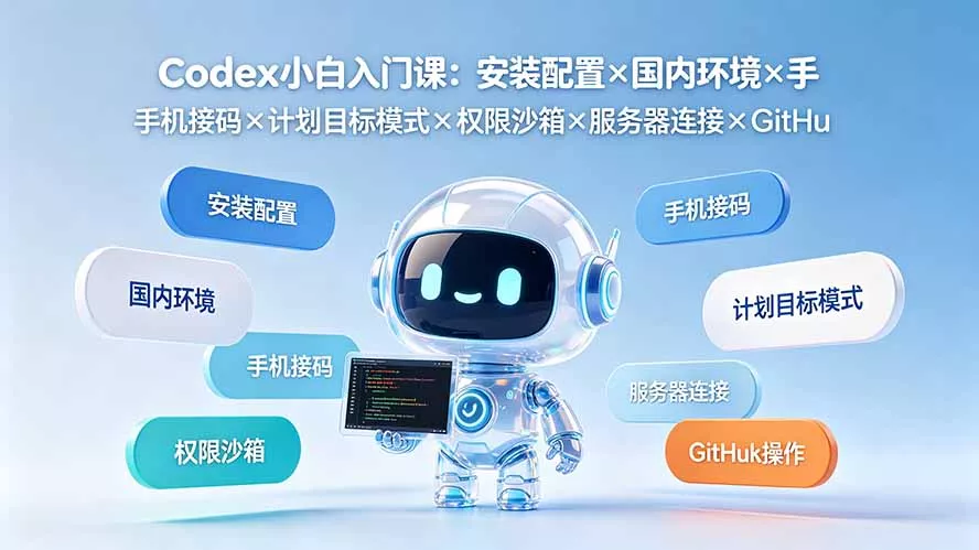 Codex小白入门课：安装配置×国内环境×手机接码×计划目标模式×权限沙箱×服务器连接×GitHub操作 - 52网创-52网创