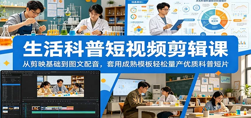 生活科普短视频剪辑课：从剪映基础到图文配音，套用成熟模板轻松量产优质科普短片 - 52网创-52网创