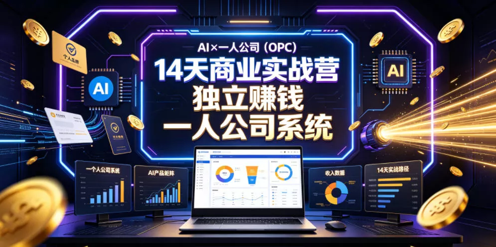 AI×一人公司(OPC)14天商业实战营，用AI帮你搭建一个属于你自己的、能独立賺钱的一人公司系统 - 52网创-52网创