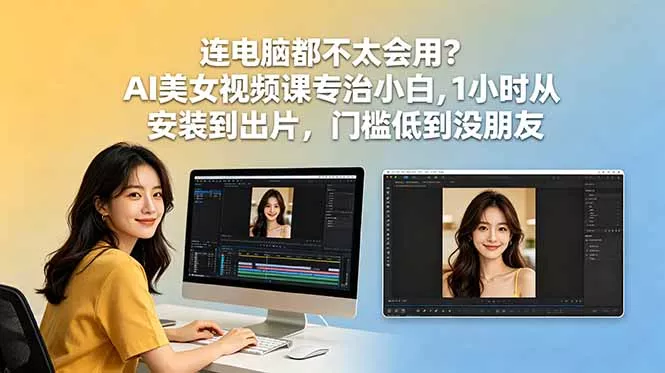 连电脑都不太会用？AI美女视频课专治小白，1小时从安装到出片，门槛低到没朋友 - 52网创-52网创