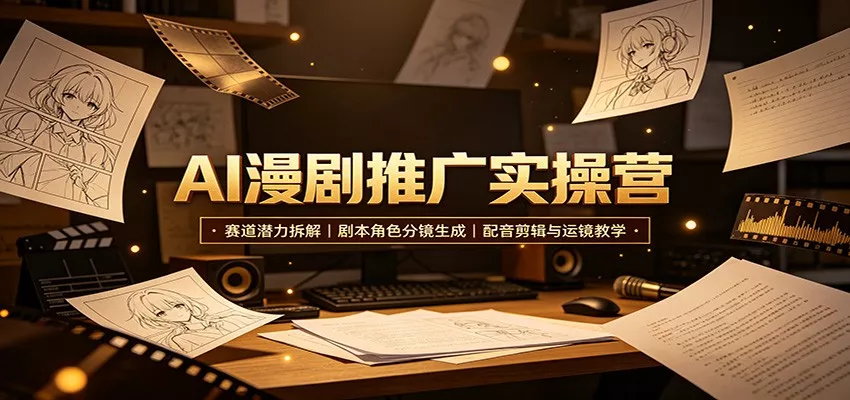 AI漫剧推广实操营：赛道潜力拆解，剧本角色分镜生成，配音剪辑与运镜教学-52网创