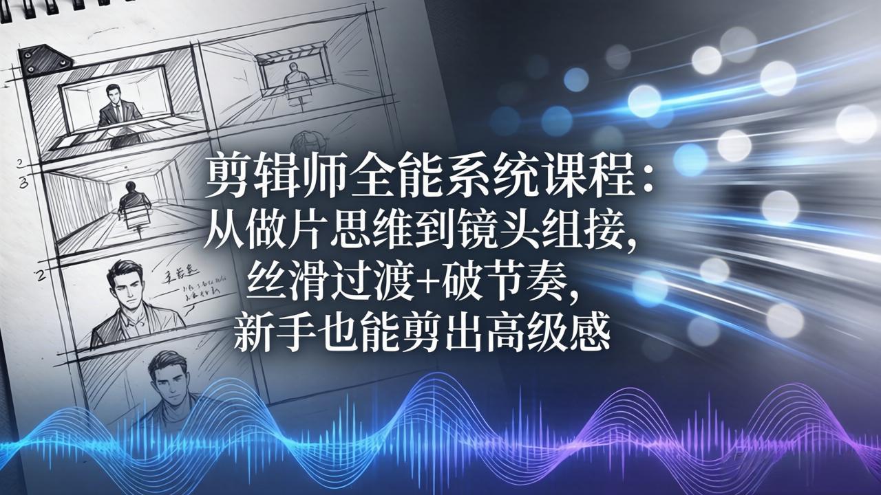 剪辑师全能系统课程：从做片思维到镜头组接，丝滑过渡+破节奏，新手也能剪出高级感 - 52网创-52网创