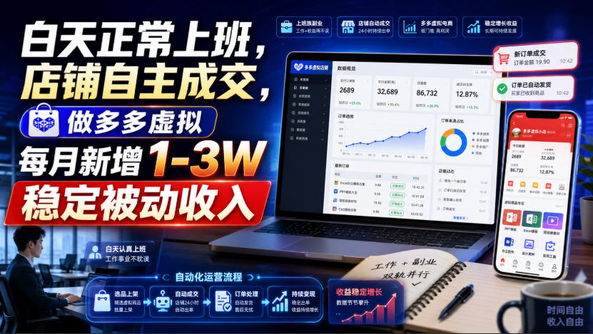 白天正常上班，店铺自主成交，做多多虚拟每月新增1-3W稳定被动收入【揭秘】 - 52网创-52网创