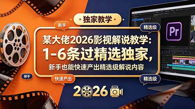 （18946期）某大佬2026影视解说教学：1-6条过精选独家，新手也能快速产出精选级解说内容 - 52网创-52网创