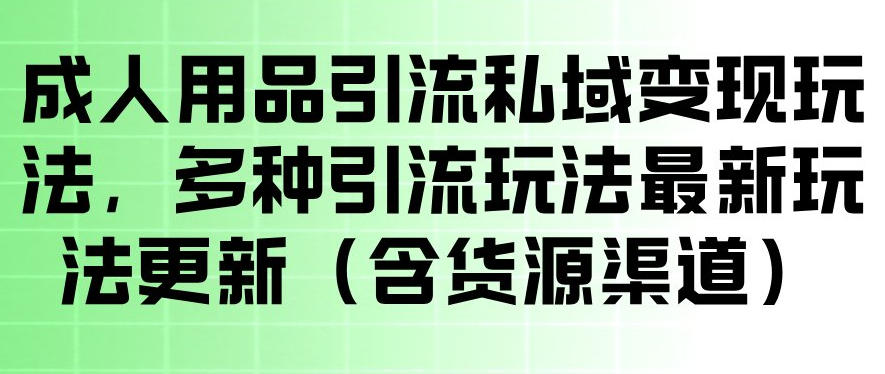 成人用品引流私域变现玩法，多种引流玩法最新玩法，操作简单（含货源渠道） - 52网创-52网创