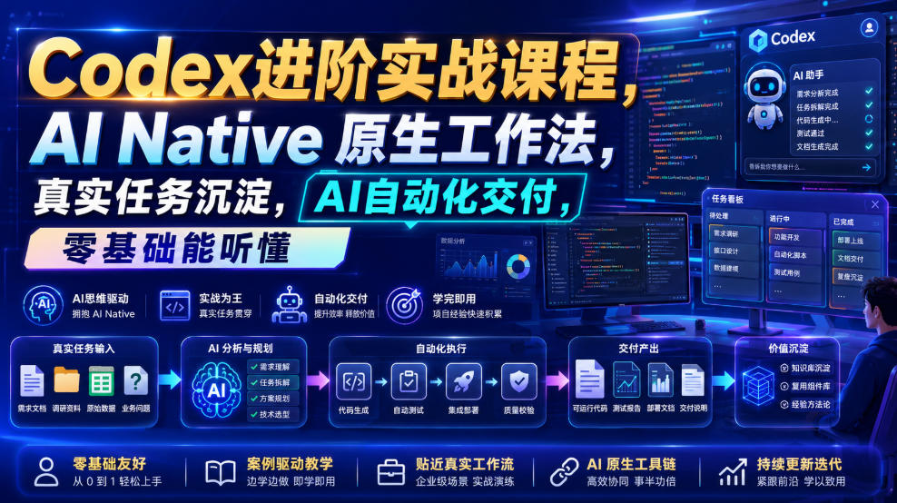 Codex进阶实战课｜AI Native原生工作法，22节真实任务落地，从配置到AI自动化交付全链路教程 - 52网创-52网创