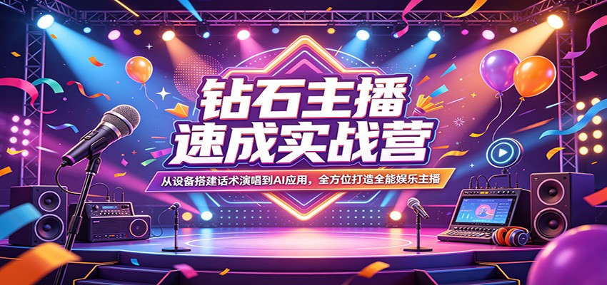 钻石主播速成实战营：从设备搭建话术演唱到AI应用，全方位打造全能娱乐主播 - 52网创-52网创