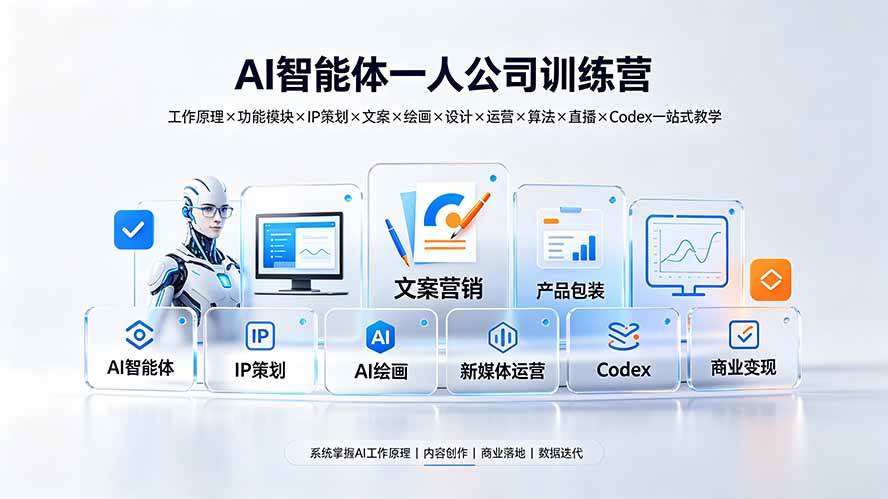 （19502期）AI智能体一人公司训练营：工作原理×功能模块×IP策划×文案×绘画×设计×运营×算法×直播×Codex一站式教学 - 52网创-52网创