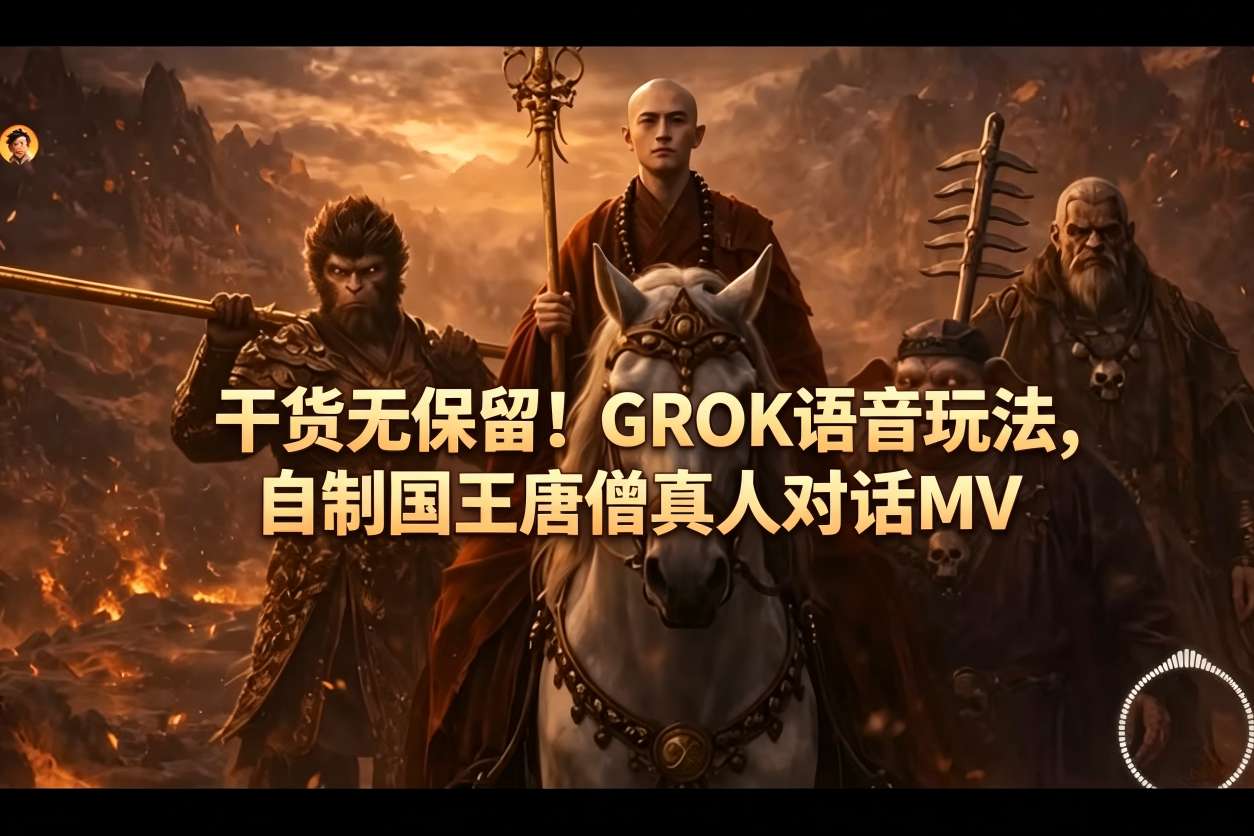 干货无保留！GROK语音玩法，自制国王唐僧真人对话MV-52网创