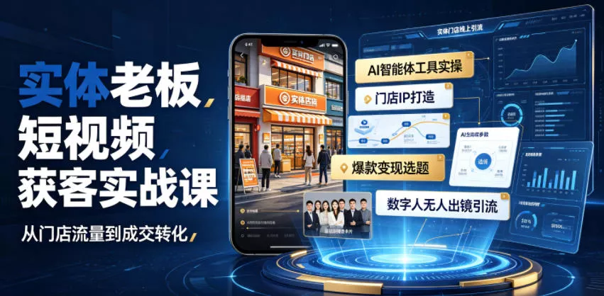 实体老板短视频获客实战课｜AI智能体工具全套实操、门店IP打造、爆款变现选题、数字人无人出镜引流完整教程 - 52网创-52网创