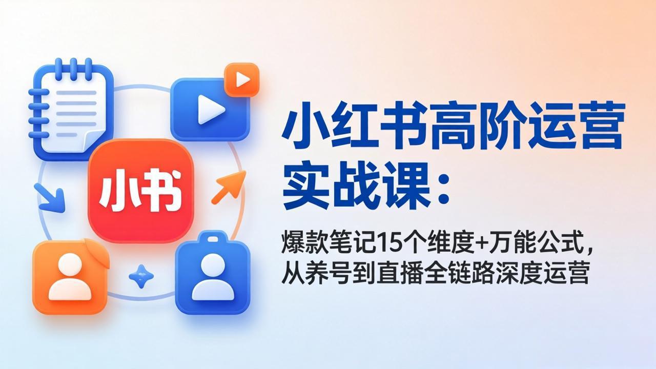 小红书高阶运营实战课：爆款笔记15个维度+万能公式，从养号到直播全链路深度运营 - 52网创-52网创