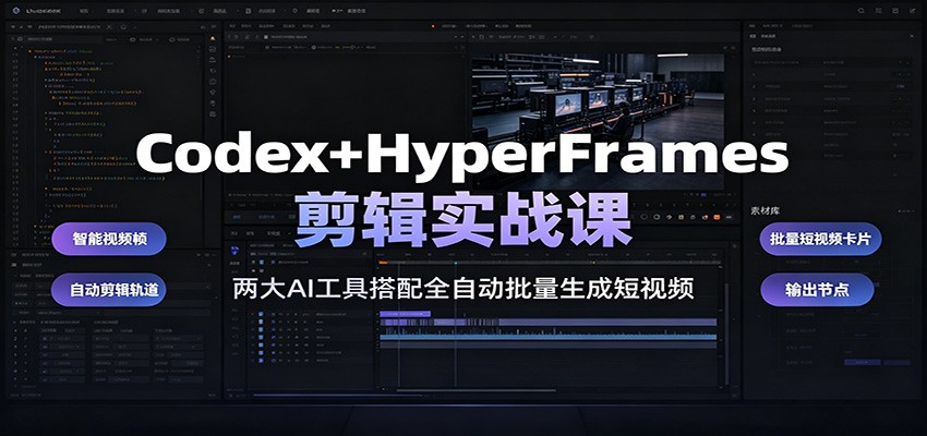 Codex+HyperFrames剪辑实战课：两大AI工具搭配全自动批量生成短视频 - 52网创-52网创