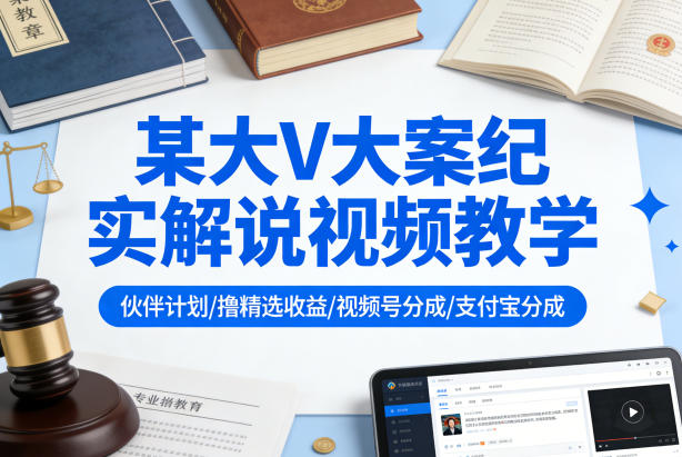 某大V大案纪实解说视频教学，可做伙伴计划、撸精选收益，视频号和支付宝分成计划均可 - 52网创-52网创