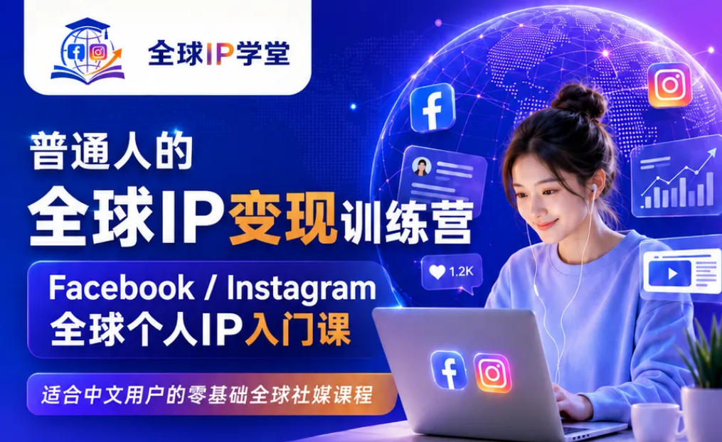 普通人的全球IP变现训练营，Facebook/Instagram全球个人IP入门课，零基础全球社媒课程 - 52网创-52网创