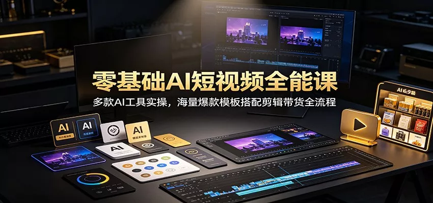 零基础AI短视频全能课：多款AI工具实操，海量爆款模板搭配剪辑带货全流程 - 52网创-52网创