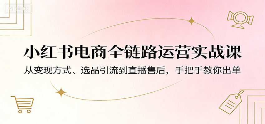 小红书电商全链路运营实战课：从变现方式、选品引流到直播售后，手把手教你出单 - 52网创-52网创
