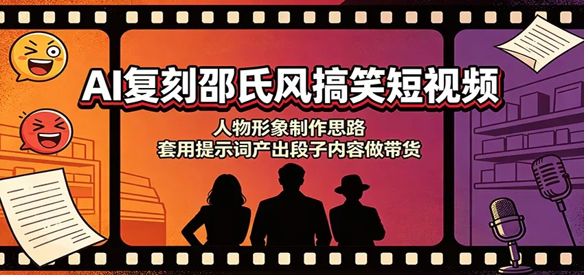 AI复刻邵氏风搞笑短视频：人物形象制作思路，套用提示词产出段子内容做带货 - 52网创-52网创