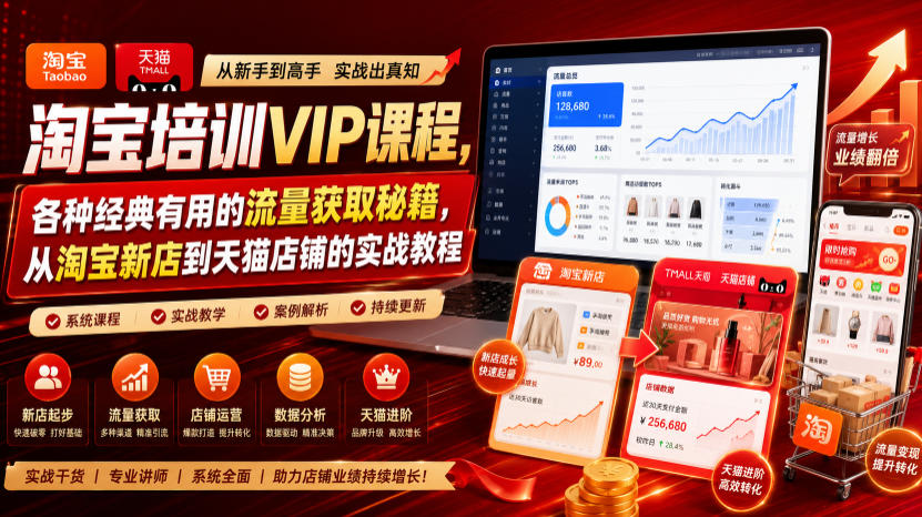淘宝培训VIP课程，各种经典有用的流量获取秘籍，从淘宝新店到天猫店铺的实战教程（更新7月） - 52网创-52网创