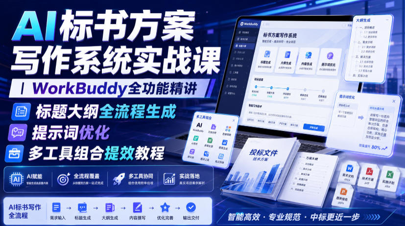 AI标书方案写作系统实战课｜WorkBuddy全功能精讲・标题大纲全流程生成・提示词优化・多工具组合提效教程 - 52网创-52网创