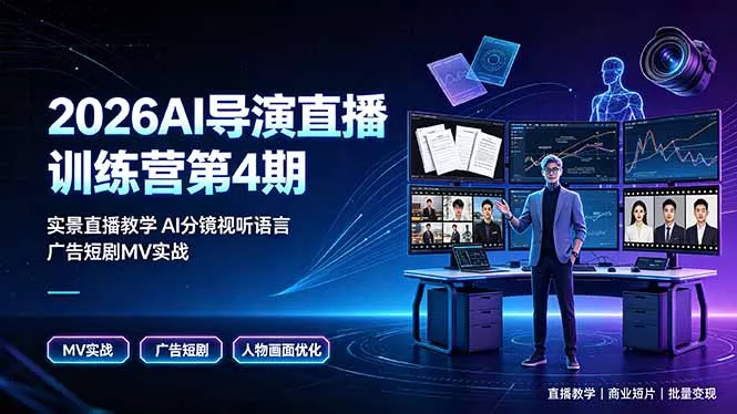 2026AI导演直播训练营第4期，实景直播教学AI分镜视听语言，广告短剧MV实战，解决人物画面崩坏痛点-52网创
