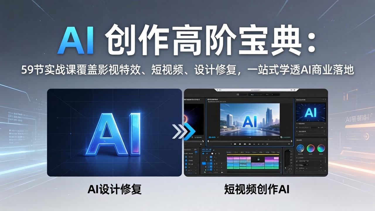 AI 创作高阶宝典：59节实战课覆盖影视特效、短视频、设计修复，一站式学透AI商业落地 - 52网创-52网创
