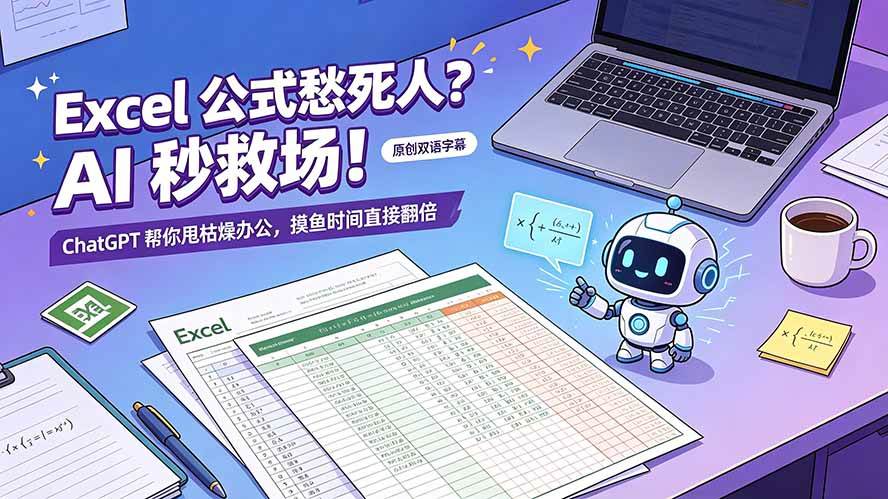 （19487期）Excel 公式愁死人？AI 秒救场！ChatGPT 帮你甩枯燥办公，摸鱼时间直接翻倍【原创双语字幕】 - 52网创-52网创