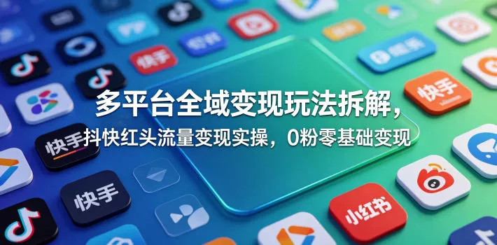 多平台全域变现玩法拆解，抖快红头流量变现实操，0粉零基础变现 - 52网创-52网创