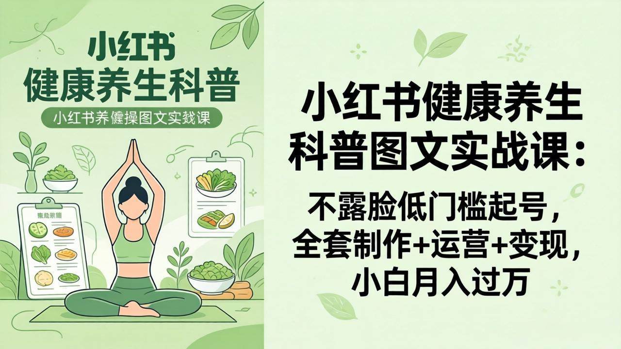 （18033期）2026小红书健康养生科普图文实战课：不露脸低门槛起号，全套制作+运营+变现，小白月入过万 - 52网创-52网创
