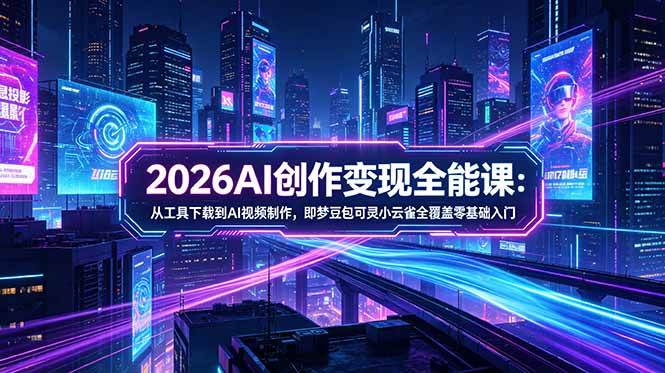 （18553期）2026AI创作变现全能课-更新5月：从工具下载到AI视频制作，即梦豆包可灵小云雀全覆盖零基础入门 - 52网创-52网创