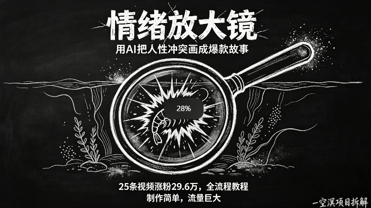 AI制作“情绪放大镜“视频，25条视频涨粉29.6W粉，流量巨大，制作简单，全流程教程 - 52网创-52网创