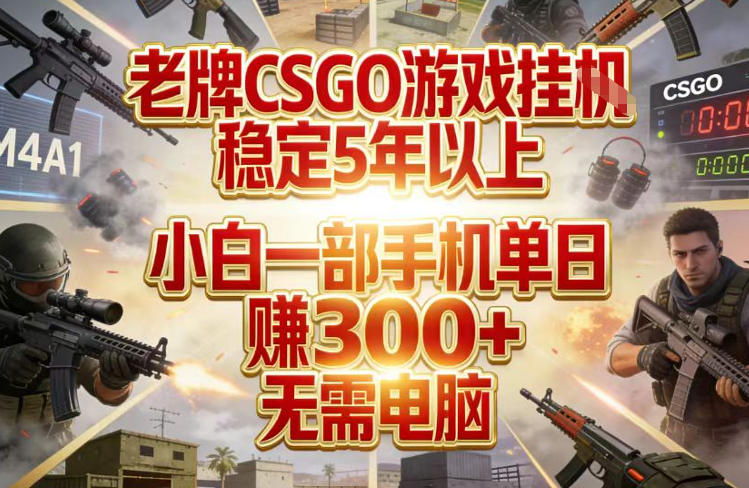 老牌CSGO游戏挂G，稳定5年以上，小白一部手机单日賺3张+，无需电脑【揭秘】 - 52网创-52网创