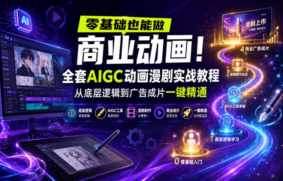 零基础也能做商业动画！全套AIGC动画漫剧实战教程，从底层逻辑到广告成片一键精通(更新0715) - 52网创-52网创