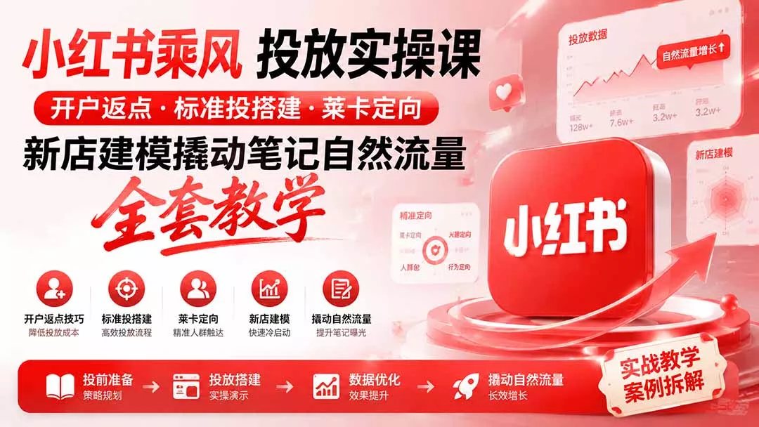 小红书乘风投放-100分钟实操课｜开户返点·标准投搭建·莱卡定向，新店建模撬动笔记自然流量全套教学 - 52网创-52网创