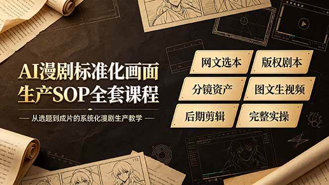 （19806期）AI漫剧标准化画面生产SOP全套课程-更新，网文选本版权剧本分镜资产全覆盖，图文生视频后期剪辑完整实操教学 - 52网创-52网创