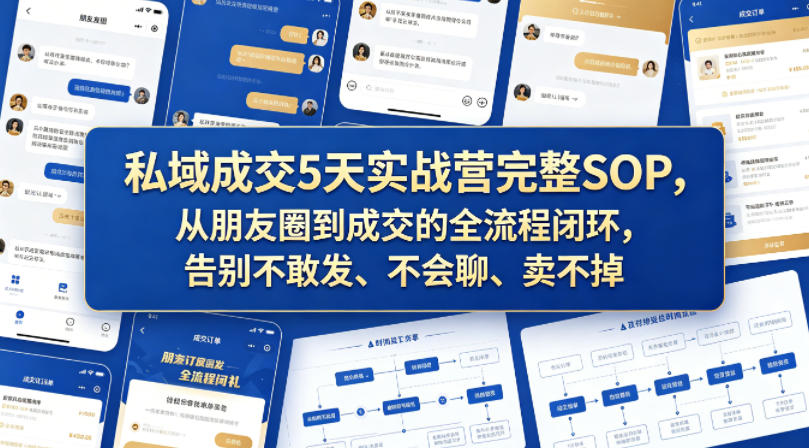 私域成交5天实战营完整SOP，从朋友圈到成交的全流程闭环，告别不敢发、不会聊、卖不掉-52网创