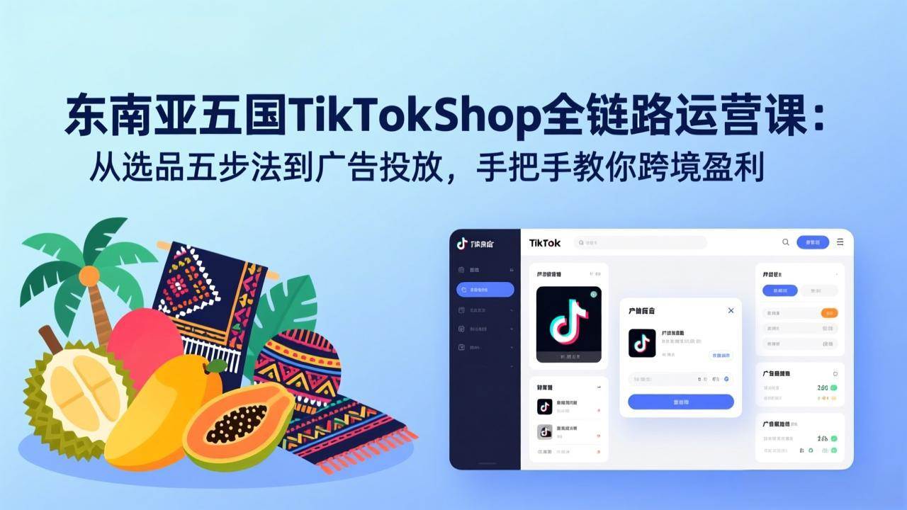 （17511期）东南亚五国TikTok Shop全链路运营课：从选品五步法到广告投放，手把手教你跨境盈利-52网创