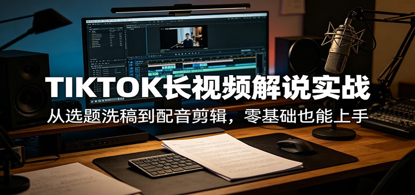 TIKTOK长视频解说实战：从选题洗稿到配音剪辑，零基础也能上手-52网创