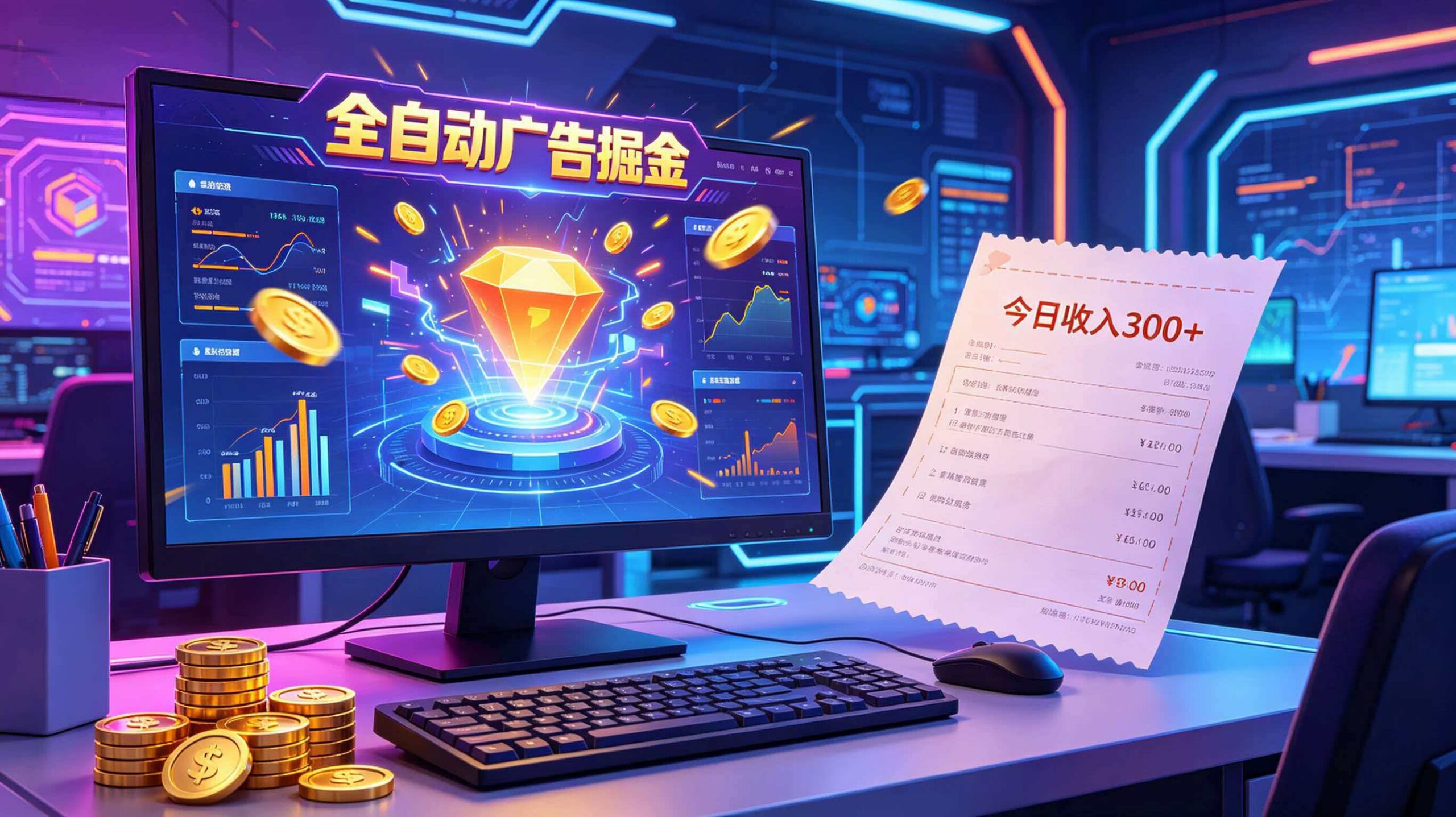 全自动广告掘金，日入300+。全程Ai自动化运行，解放双手，时间自由。收益稳定 - 52网创-52网创