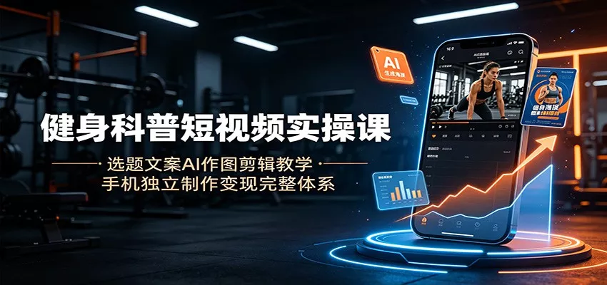 健身科普短视频实操课：选题文案AI作图剪辑教学，手机独立制作变现完整体系 - 52网创-52网创