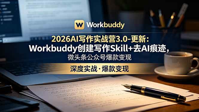 （18995期）2026AI写作实战营3.0-更新：Workbuddy创建写作Skill+去AI痕迹，微头条公众号爆款变现-52网创