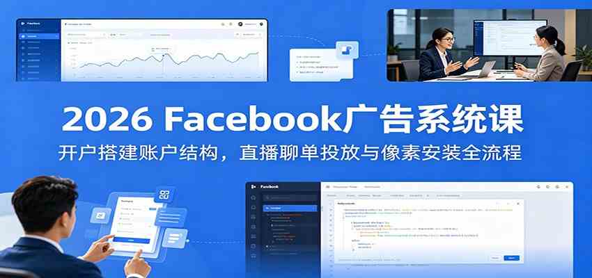 2026 Facebook广告系统课：开户搭建账户结构，直播聊单投放与像素安装全流程-52网创